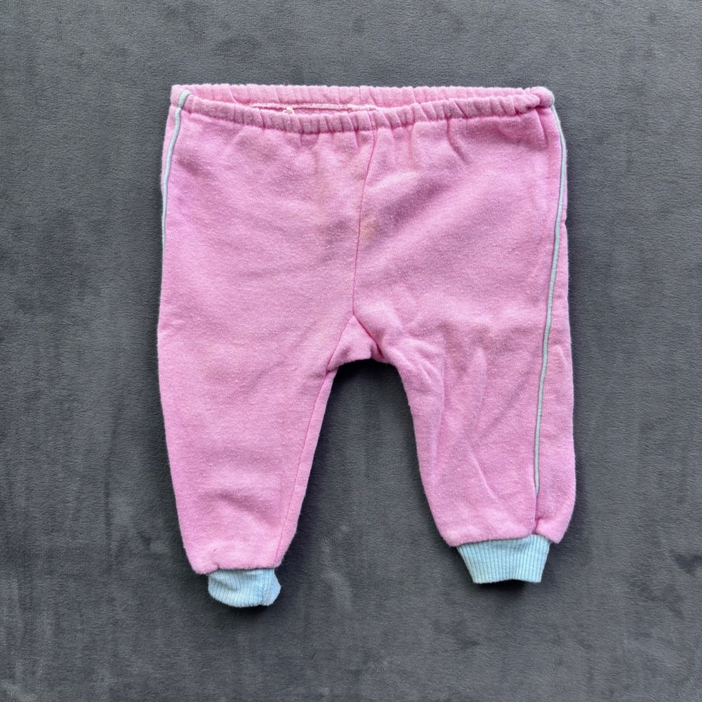 Vintage 1984 Disney Babies Pink Sweatpants Infant 0-6 Months Blue Trim Joggers